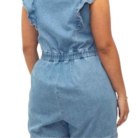 ELOQUII Denim Ruffle Sleeve Romper NWT! SUPER FUN! 2 Avail 1-16 and 1-18 - Picture 3 of 8